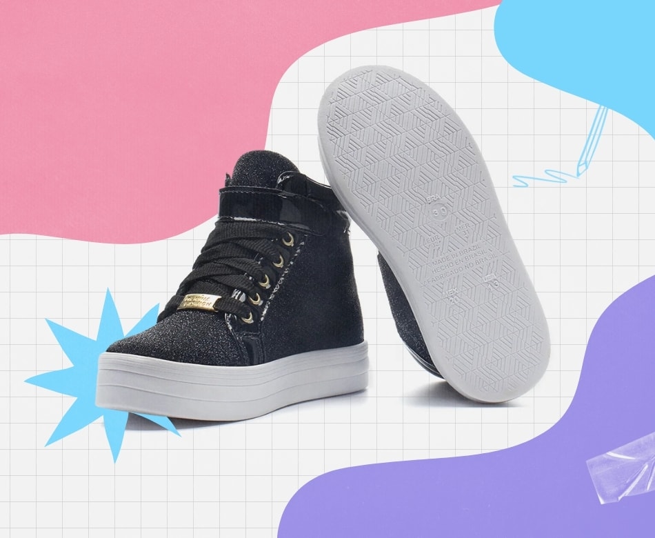 Tênis infantil feminino preto Menina Fashion, confortável e resistente para a rotina escolar