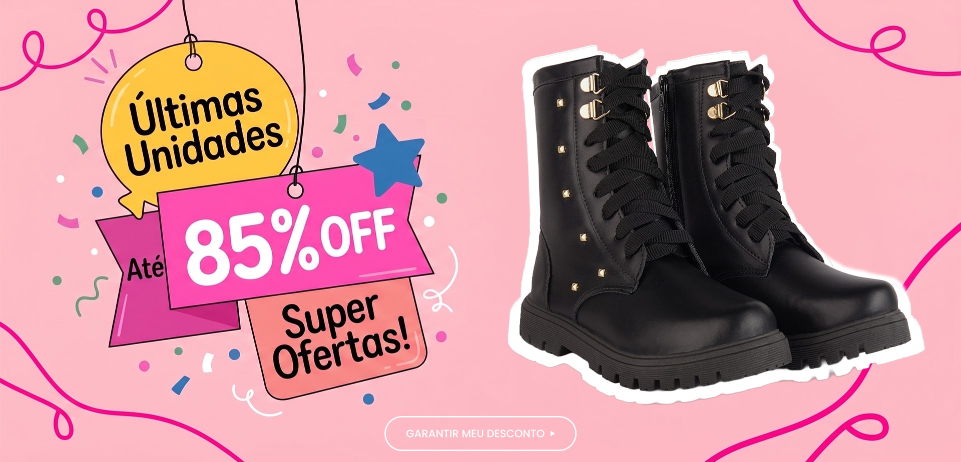 Super Oferta de Bota Coturno Infantil Feminina: 85% OFF