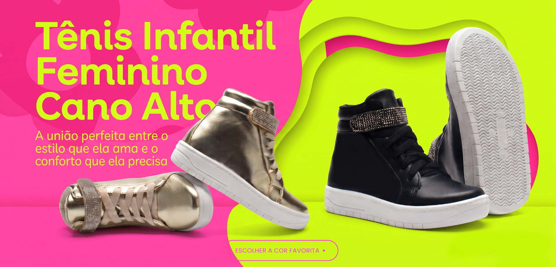 Tênis Infantil Feminino Cano Alto: Preto e Dourado