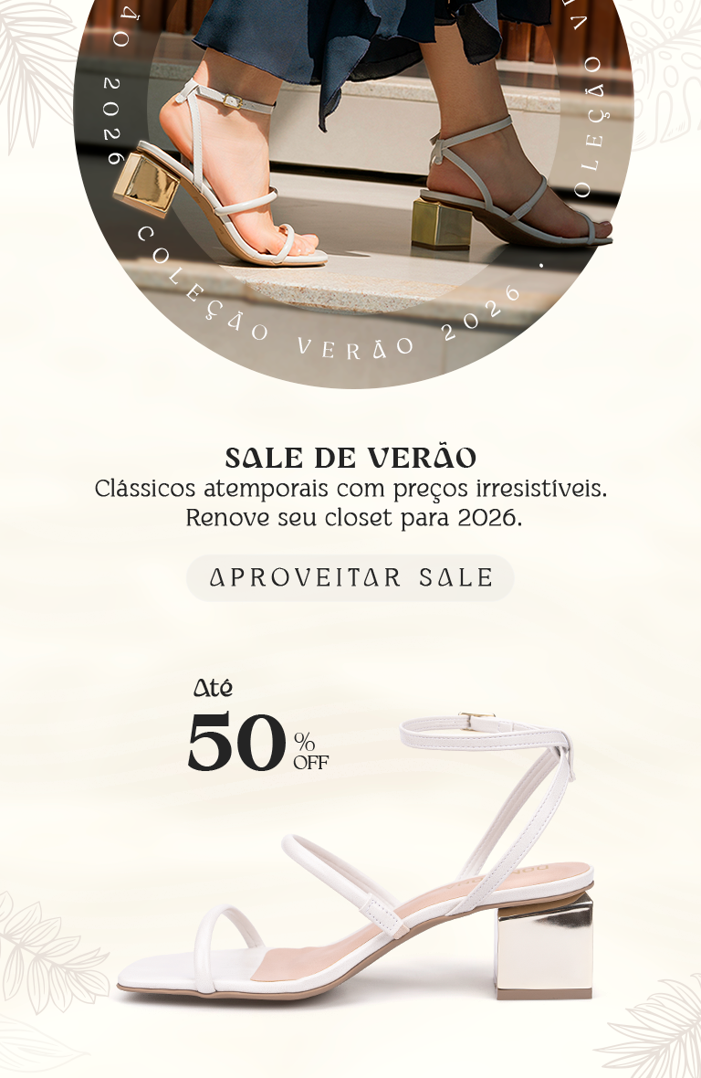 Sale de Verão Domidona | Sandália Off-White com Salto Bloco até 50% OFF