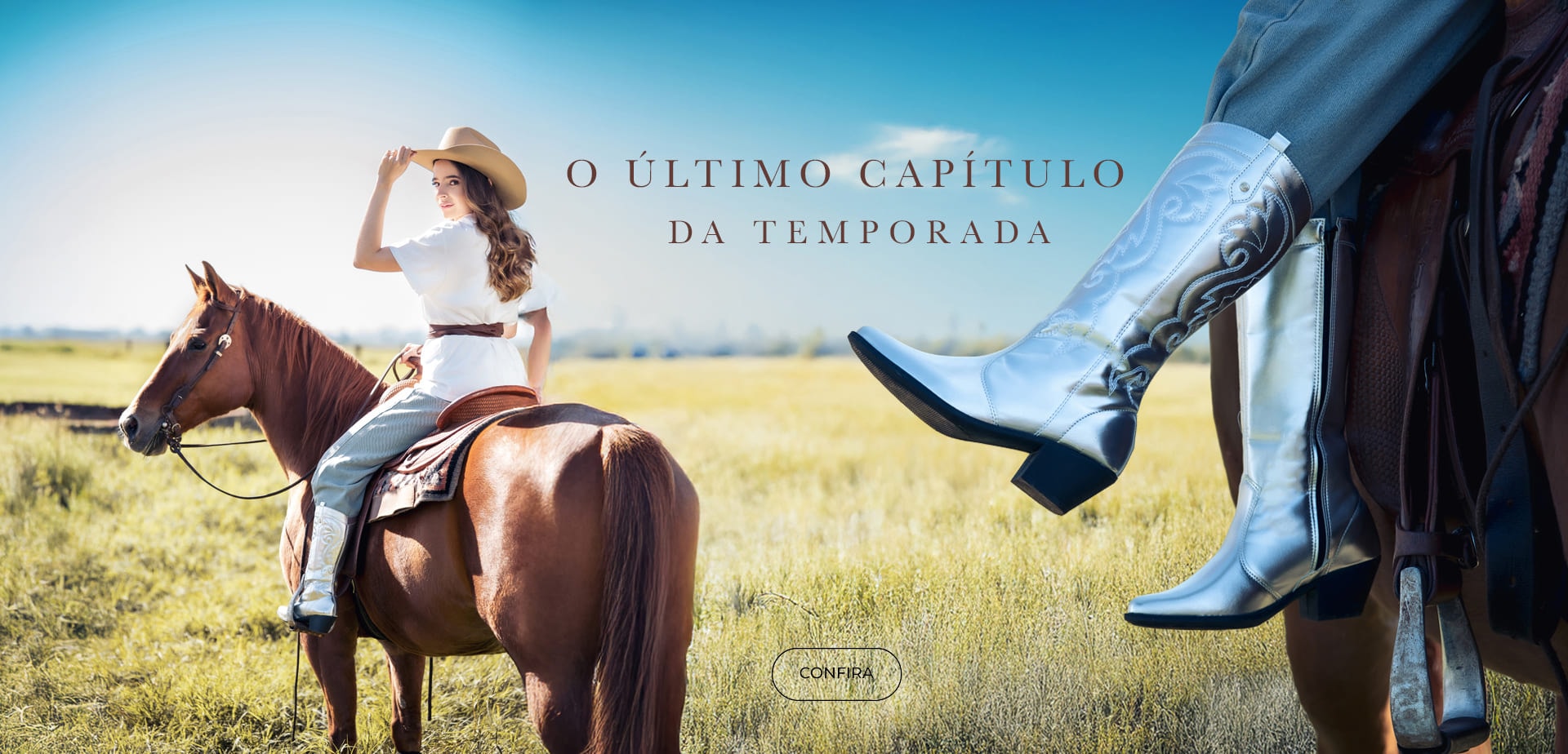 Descontos em Botas de Inverno | Bota Western Prata Feminina