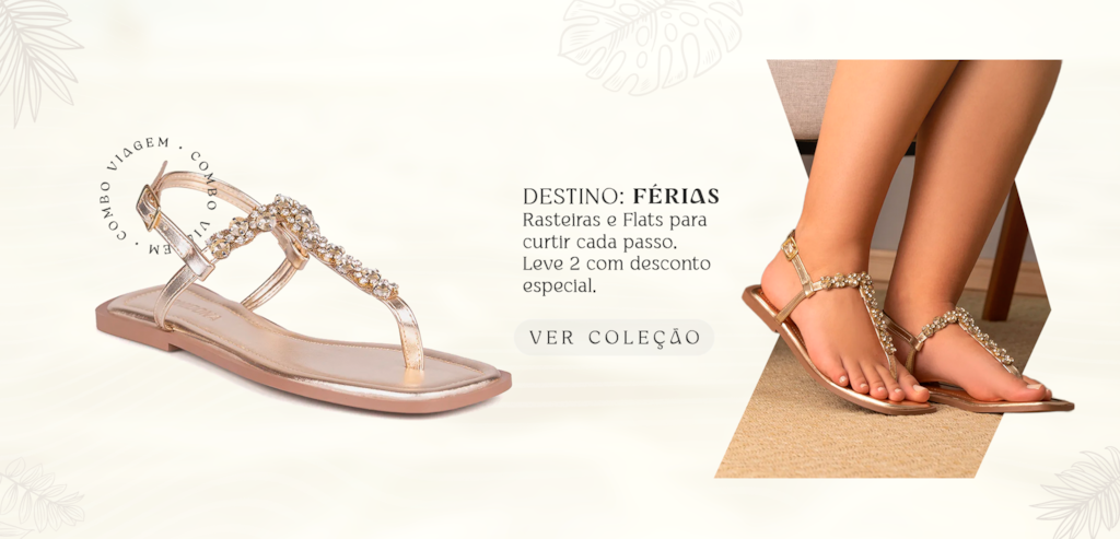 Destino Férias | Rasteiras Douradas Domidona para Viajar com Estilo