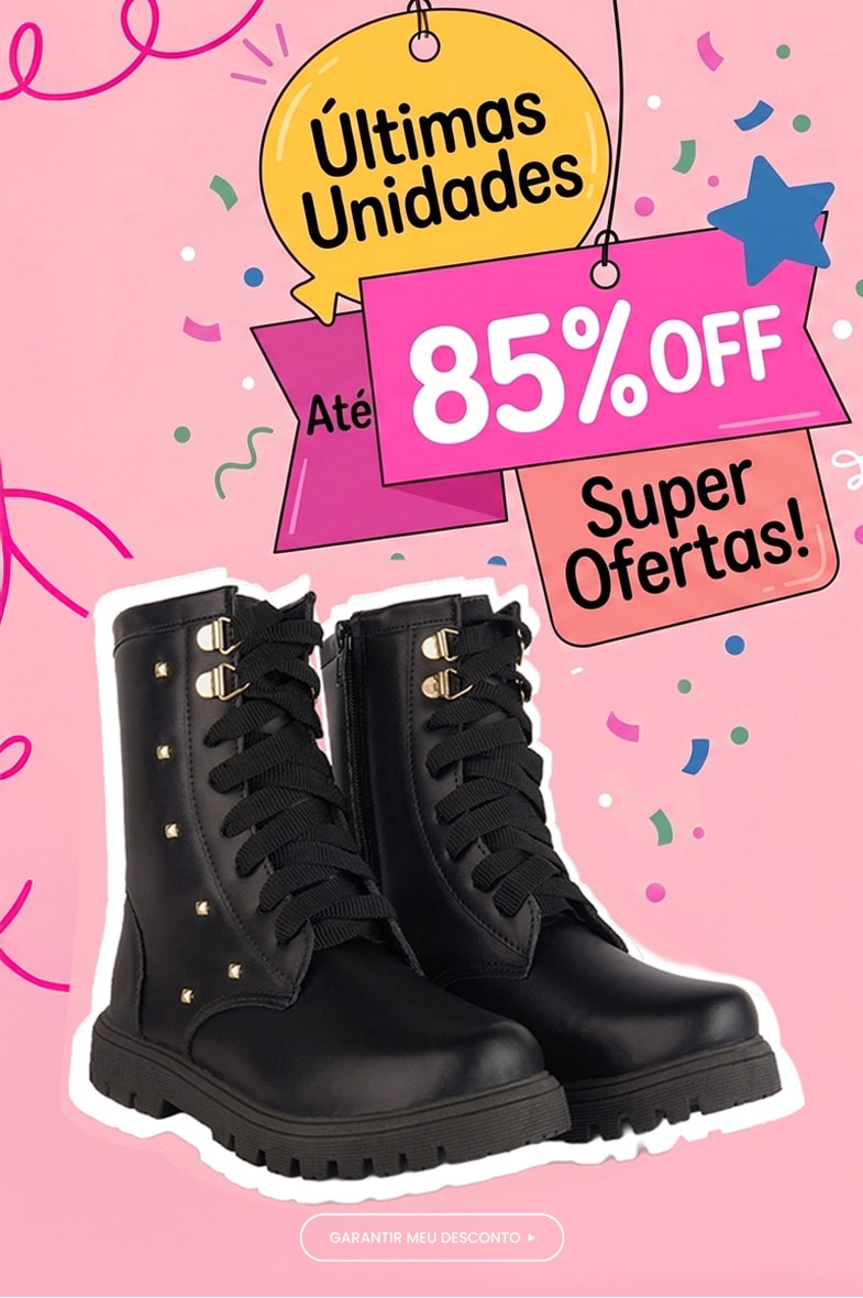 Bota Coturno Infantil Feminina: 85% de Desconto