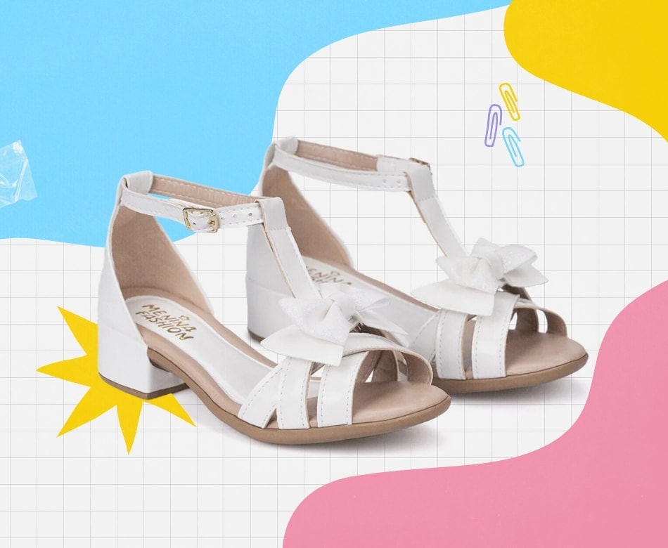 Sandália infantil branca Menina Fashion, confortável e delicada para a volta às aulas