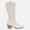Bota Feminina Texana Western Cano Alto Bordada Bico Fino Off White