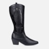 Bota Texana Feminina Western Preta Cano Longo Metalizado Bico Fino