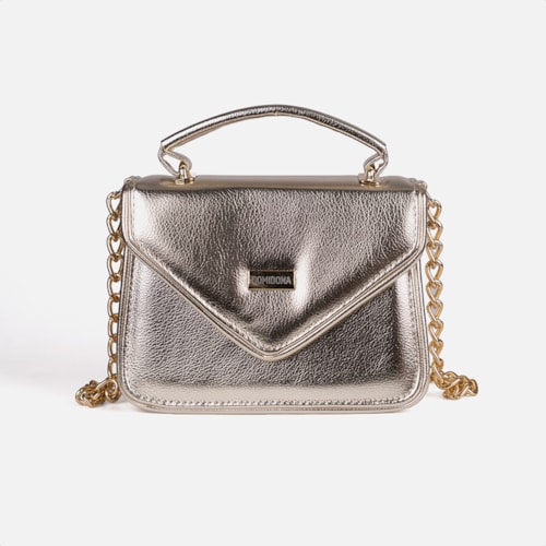 Bolsa Feminina Dourada Domidona Tiracolo Metalizada Corrente Alça Ajustável