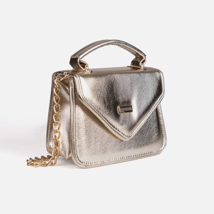 Segunda imagem do produto Bolsa Feminina Dourada Domidona Tiracolo Metalizada Corrente Alça Ajustável