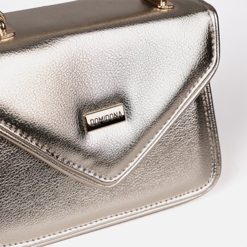 Bolsa Feminina Dourada Domidona Tiracolo Metalizada Corrente Alça Ajustável