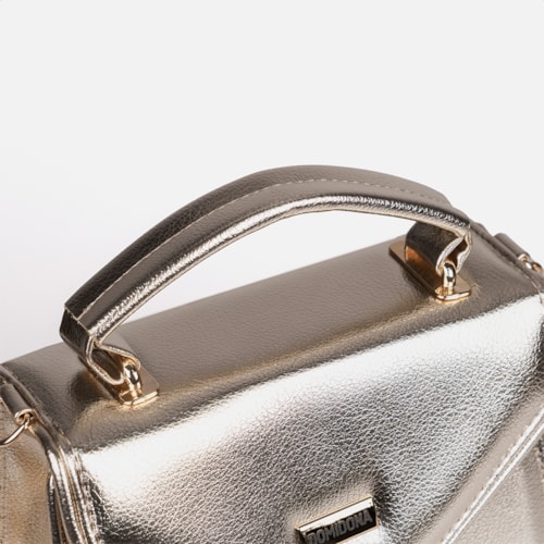 Bolsa Feminina Dourada Domidona Tiracolo Metalizada Corrente Alça Ajustável