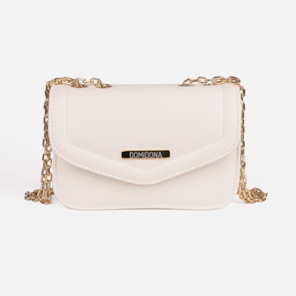 Bolsa Feminina Off White Domidona Mini Bag Pequena com Corrente Dourada