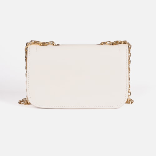 Bolsa Feminina Off White Domidona Mini Bag Pequena com Corrente Dourada