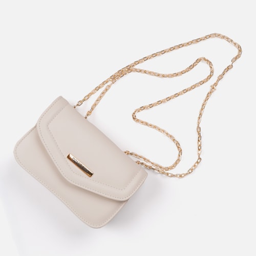 Bolsa Feminina Off White Domidona Mini Bag Pequena com Corrente Dourada