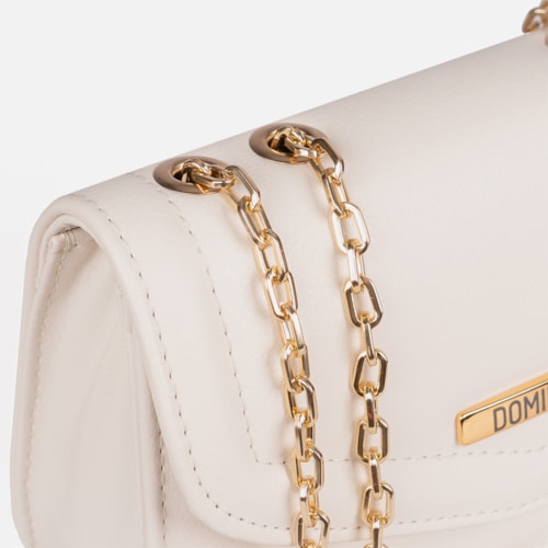 Bolsa Feminina Off White Domidona Mini Bag Pequena com Corrente Dourada