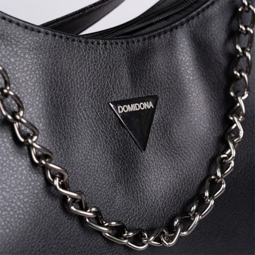 Bolsa Feminina Preta Domidona Hobo Média Detalhe Corrente Metalizada