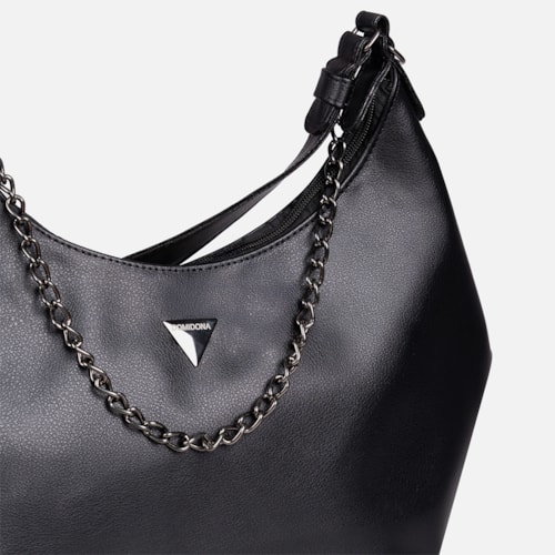 Bolsa Feminina Preta Domidona Hobo Média Detalhe Corrente Metalizada