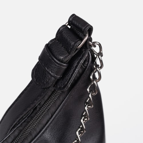 Bolsa Feminina Preta Domidona Hobo Média Detalhe Corrente Metalizada