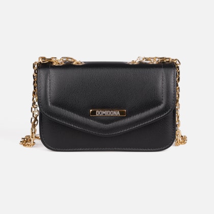 Bolsa Feminina Preta Domidona Mini Bag Pequena com Corrente Dourada