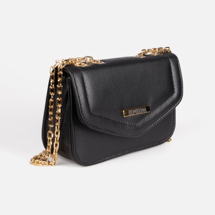 Segunda imagem do produto Bolsa Feminina Preta Domidona Mini Bag Pequena com Corrente Dourada