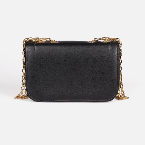 Bolsa Feminina Preta Domidona Mini Bag Pequena com Corrente Dourada