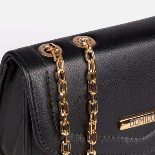 Bolsa Feminina Preta Domidona Mini Bag Pequena com Corrente Dourada