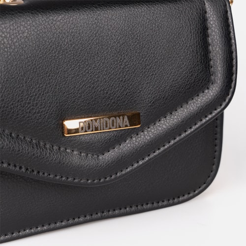 Bolsa Feminina Preta Domidona Mini Bag Pequena com Corrente Dourada