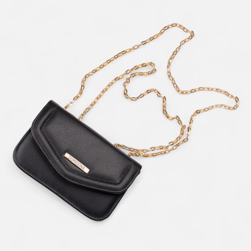 Bolsa Feminina Preta Domidona Mini Bag Pequena com Corrente Dourada