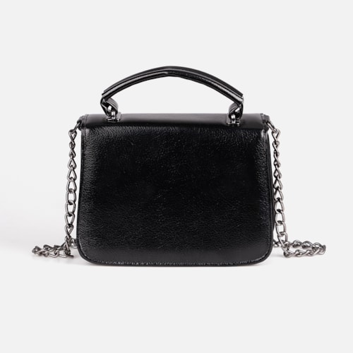Bolsa Feminina Preta Domidona Tiracolo Metalizada Corrente Alça Ajustável