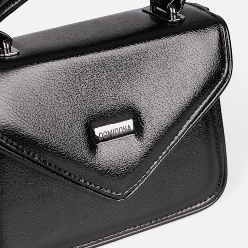 Bolsa Feminina Preta Domidona Tiracolo Metalizada Corrente Alça Ajustável