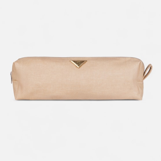 Bolsa Nécessaire Bege Trama Natural Feminina Média Viagem Toque Artesanal