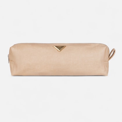 Bolsa Nécessaire Bege Trama Natural Feminina Média Viagem Toque Artesanal