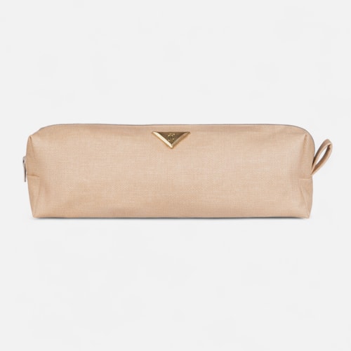 Bolsa Nécessaire Bege Trama Natural Feminina Média Viagem Toque Artesanal
