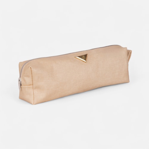 Bolsa Nécessaire Bege Trama Natural Feminina Média Viagem Toque Artesanal