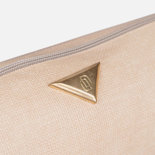 Bolsa Nécessaire Bege Trama Natural Feminina Média Viagem Toque Artesanal