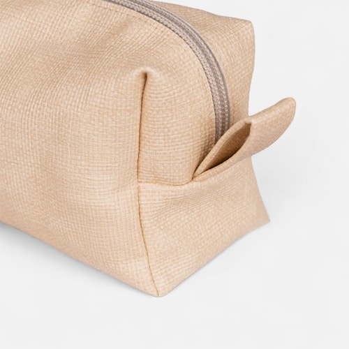 Bolsa Nécessaire Bege Trama Natural Feminina Média Viagem Toque Artesanal