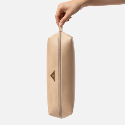 Bolsa Nécessaire Bege Trama Natural Feminina Média Viagem Toque Artesanal
