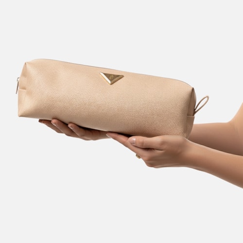 Bolsa Nécessaire Bege Trama Natural Feminina Média Viagem Toque Artesanal
