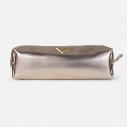 Bolsa Nécessaire Dourada Brilho Metalizado Feminina Média Viagem Glamour
