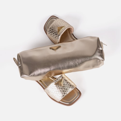 Bolsa Nécessaire Dourada Brilho Metalizado Feminina Média Viagem Glamour