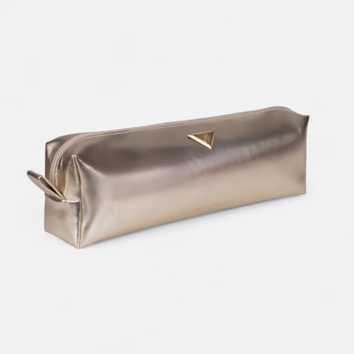 Bolsa Nécessaire Dourada Brilho Metalizado Feminina Média Viagem Glamour