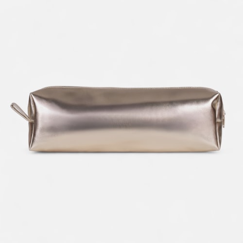 Bolsa Nécessaire Dourada Brilho Metalizado Feminina Média Viagem Glamour