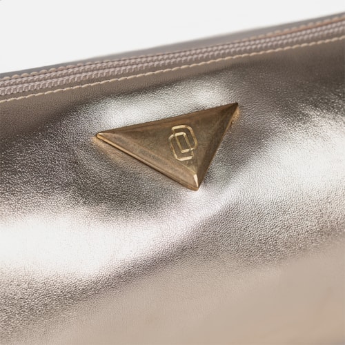 Bolsa Nécessaire Dourada Brilho Metalizado Feminina Média Viagem Glamour