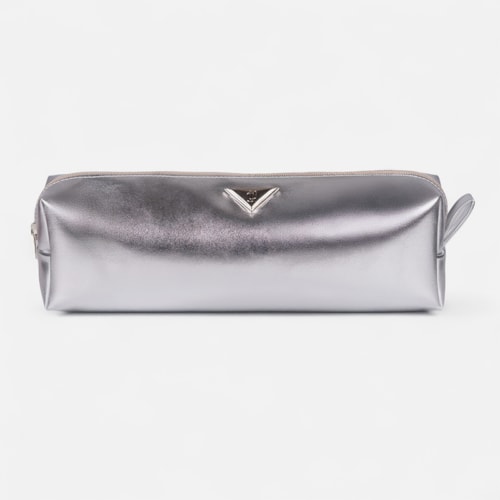 Bolsa Nécessaire Prata Brilho Metalizado Feminina Média Viagem Moderna