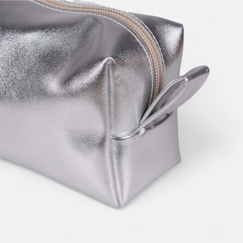 Bolsa Nécessaire Prata Brilho Metalizado Feminina Média Viagem Moderna