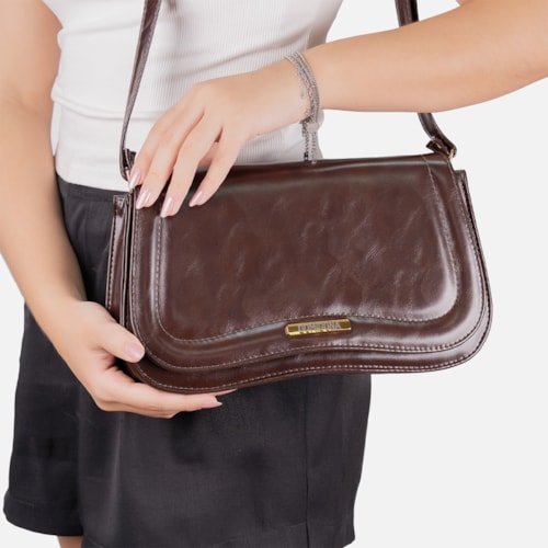 Bolsa Tiracolo Feminina Marrom Domidona Média Retrô Chic Alça Ajustável