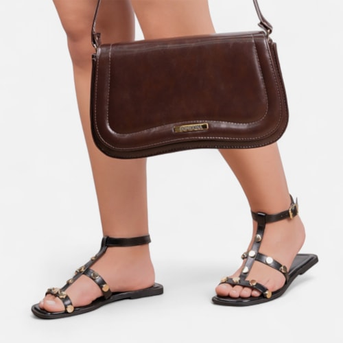 Bolsa Tiracolo Feminina Marrom Domidona Média Retrô Chic Alça Ajustável