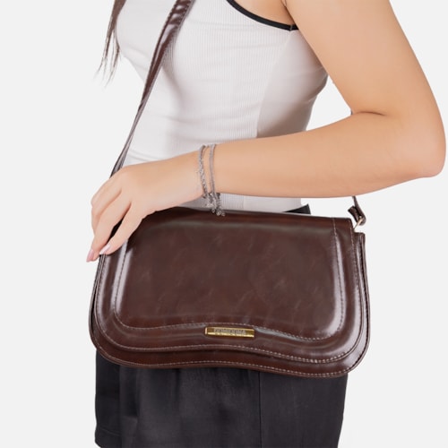 Bolsa Tiracolo Feminina Marrom Domidona Média Retrô Chic Alça Ajustável