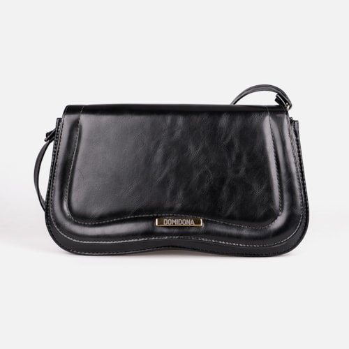 Bolsa Tiracolo Feminina Preta Domidona Média Retrô Chic Alça Ajustável