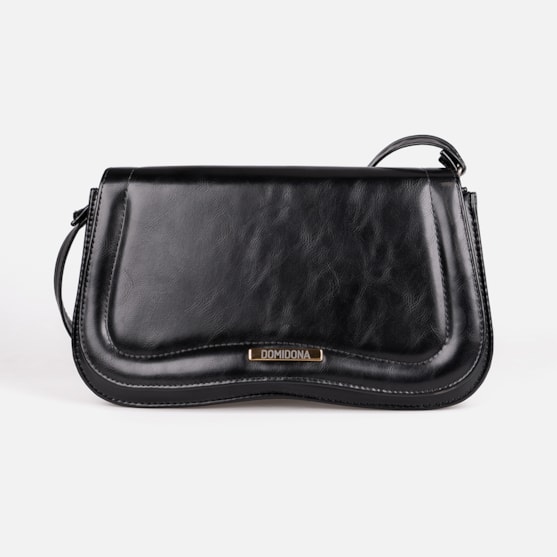 Bolsa Tiracolo Feminina Preta Domidona Média Retrô Chic Alça Ajustável