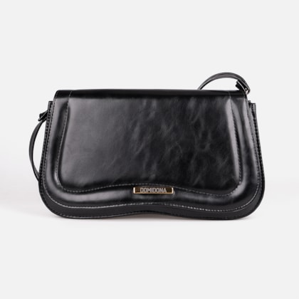 Bolsa Tiracolo Feminina Preta Domidona Média Retrô Chic Alça Ajustável
